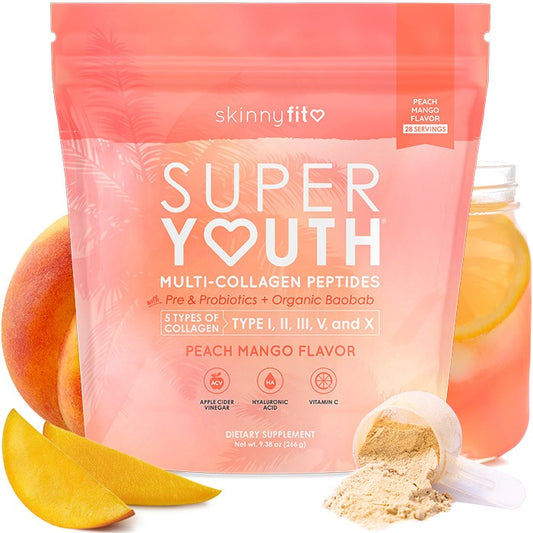 Super Youth Multi-Collagen Peptides + Organic Baobab and Probiotics Peach Mango Flavor