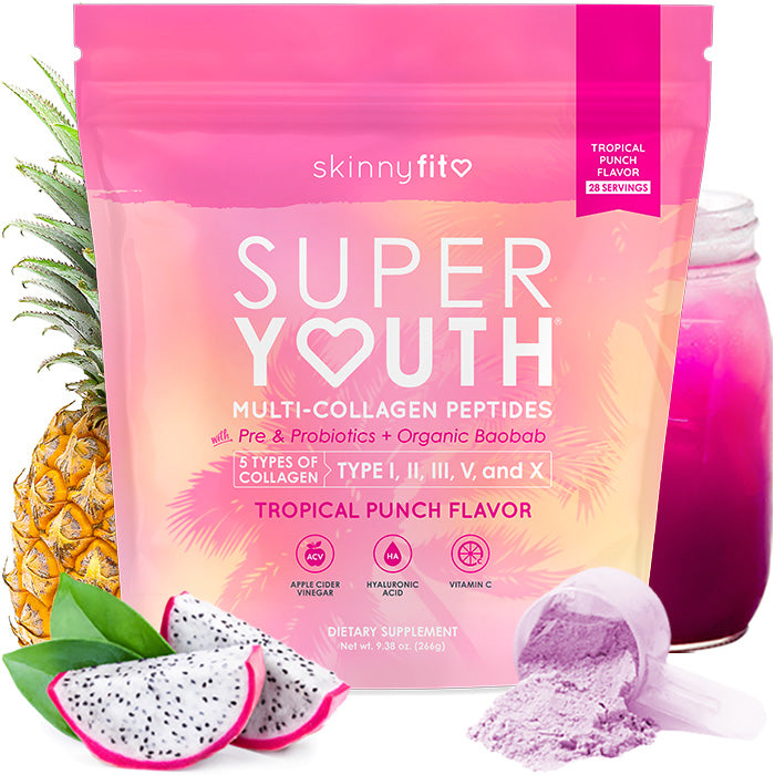 Super Youth Multi-Collagen Peptides + Organic Baobab and Probiotics Tropical Punch Flavor