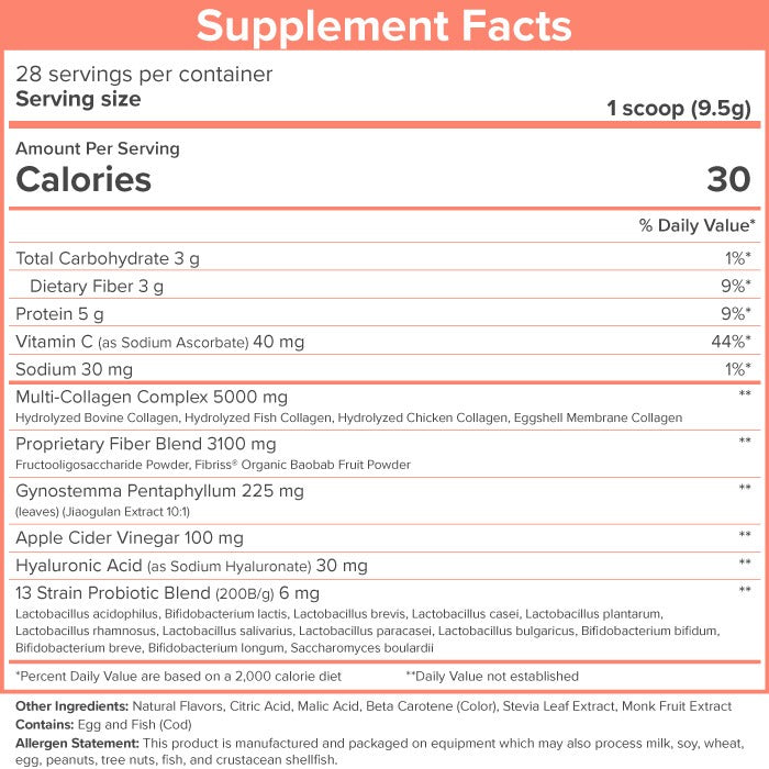 Super Youth Multi-Collagen Peptides + Organic Baobab and Probiotics Peach Mango Flavor
